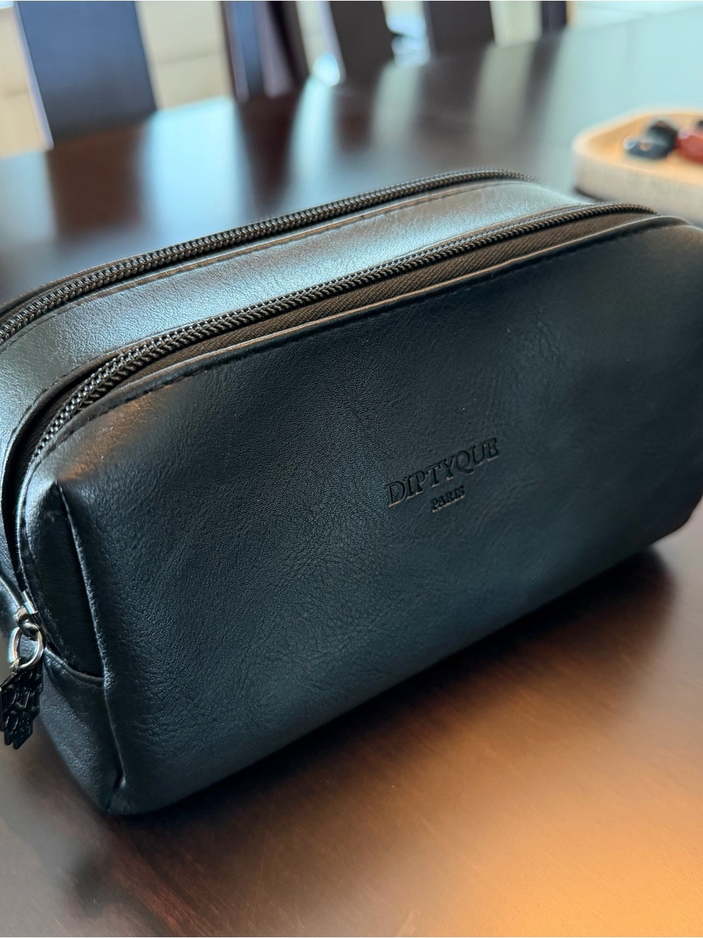 Diptyque Black Leather Double-Zip Toiletry Pouch